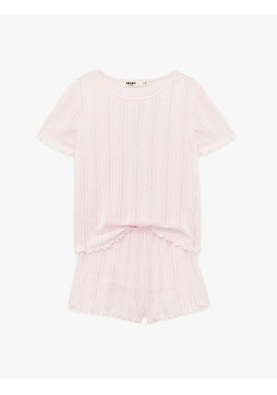 Koton Kısa Kollu Bisiklet Yaka Şortlu Pijama Takımı Açık Pembe 6slk40125mk
