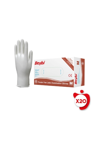 Beybi Pudrasız Lateks Muayene Eldiveni M Beden Beyaz 100'lü 20 Paket