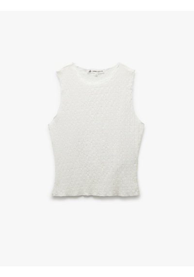 Koton Bisiklet Yaka Kolsuz Dokulu Slim Fit Crop Üst Ekru 5sal30057ık Ekru