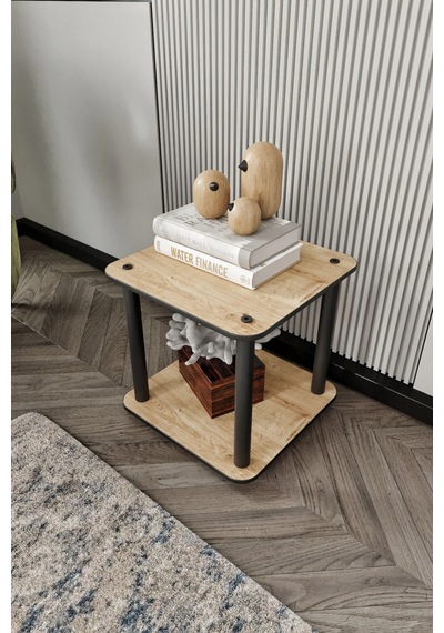 2 Katlı Dekoratif Kare Kitaplık Meşe Meşe