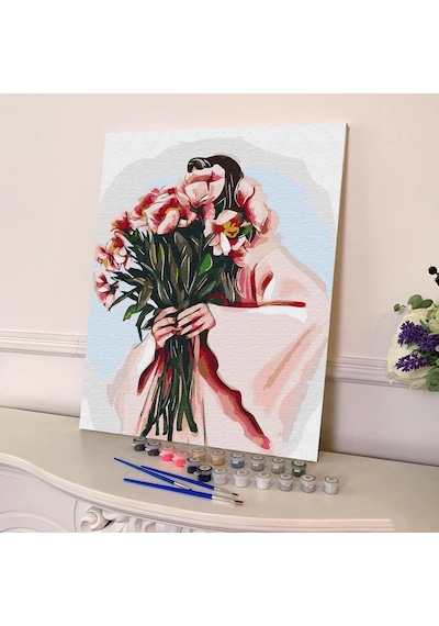 Sayılarla Boyama Seti 40 X 50 Cm Tuval Şasesine Gerili Kucaktaki Çiçek