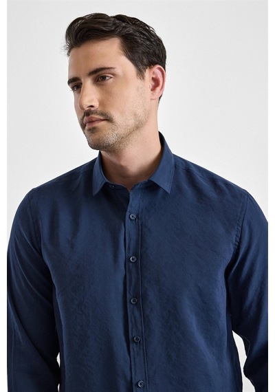 Süvari Lacivert Slim Klasik Yaka Düz Casual Gömlek Gm1008400352-m09