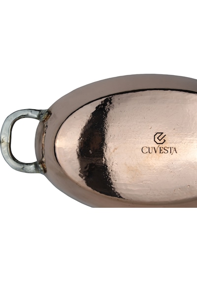 Cuvesta El Yapımı Şef Tipi Kalın 1.5mm Bakır Oval Tava 30x20cm