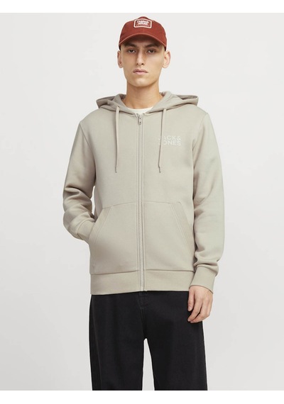 Jack & Jones Jjecorp Logo Sweat Zıp Hood Noos Bej Erkek Sweatshirt 12265177