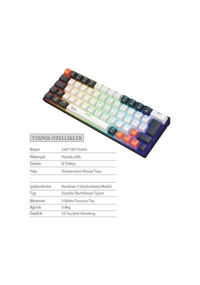 Rgb Gaming Kablolu Mekanik Klavye Mavi Switch Hot Swap 64 Tuşlu Oyuncu Klavyesi Double Shot Örgü Kablo Rgb Gaming Oyuncu Klavyesi