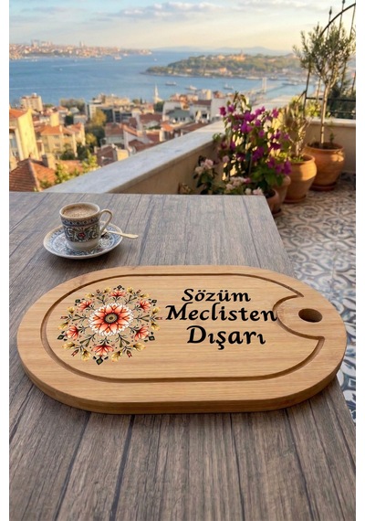 Kahve Keyfi Temalı Afilli Kahve Sunum Tablası Figür 13