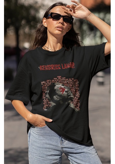 Kendrick Lamar Rapper Baskılı Unisex Oversize Şarkıcı Tişört Siyah