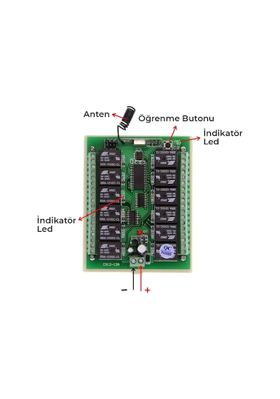 12V 433MHz 12 Kanallı Kablosuz Kumandalı RF Alıcılı Röle Modülü Kutu Dahil