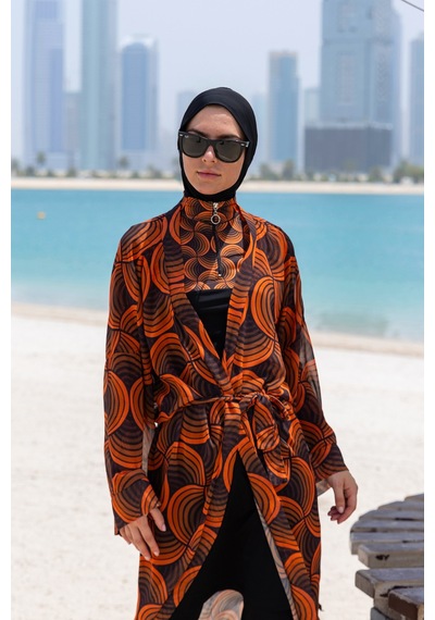 Remsa Mayo Remsa Tesettür Mayo Üzerine Tek Kaftan Kimono Pareo Rp015 Retro Siyah