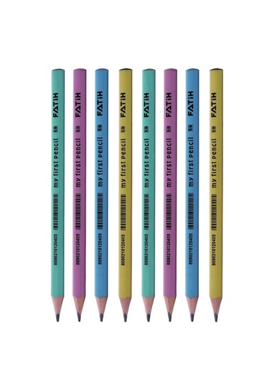 Fatih 8'li İlk Kalemim Jumbo Uçlu Kurşun Kalem, 3.0mm Uç, Üçgen Form, Minik Eller İçin Kolay Tu Turkuaz, Mor, Mavi, Sarı