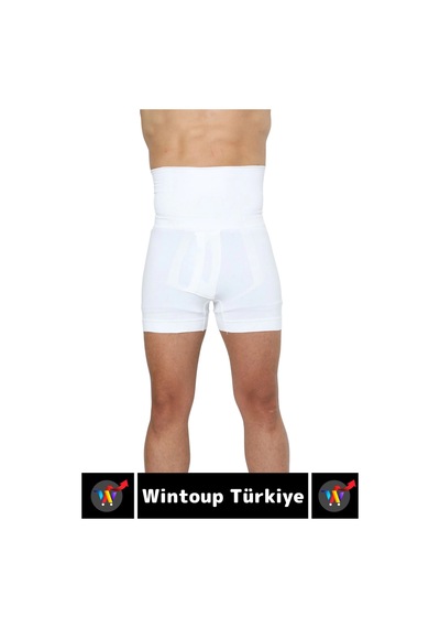 Özel Üretim Göbek Kalça Toparlayıcı Bel Düzleştirici Erkek Duble Boxer Korse Beyaz