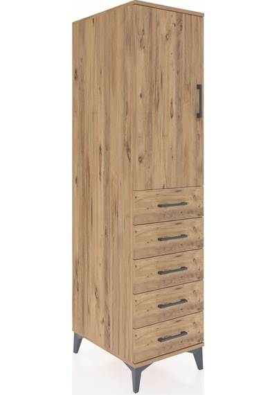 Kronos Dolap Tek Raflı 5 Çekmeceli Tek Askılı 44x59x182 Çam-çam Çam