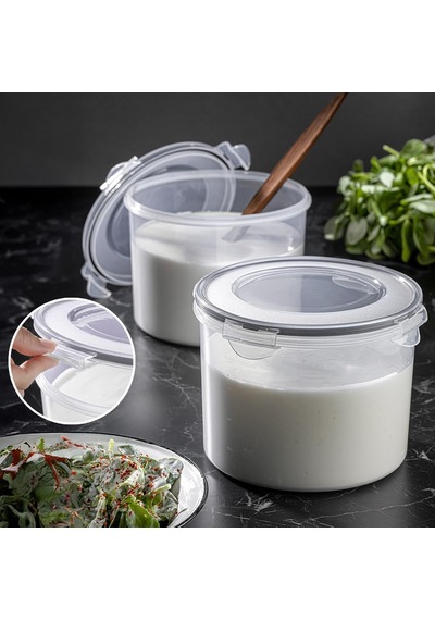 2'li Hava Almaz Kapaklı Saklama Kabı Seti - Vakum Kapaklı Yoğurt Kefir Mayalama Kabı 2x2500 Ml Çok Renkli