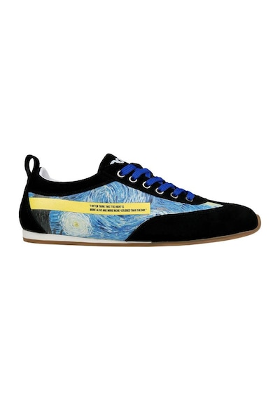 Kadın Vegan Deri Mavi Sneakers - Vincent Van Gogh The Starry Night Tasarım Çok Renkli