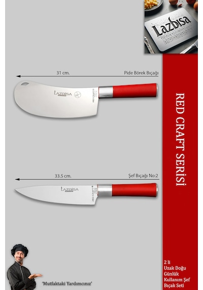 Lazbisa MFT-258 Red Craft Serisi Mutfak Şef Bıçak Seti Et Ekmek Sebze Bıçağı Günlük Kullanım