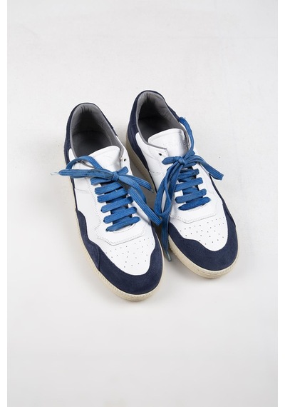 Krahe Artemis Erkek Hakiki Deri Eskitme El Boyamalı Bağcık Ve Iki Yedek Bağcıklı Beyaz-Mavi Sneakers 001