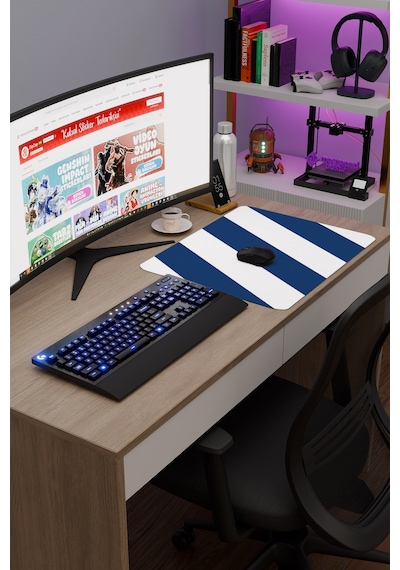 Mavi Beyaz 48x40 Xl Taraftar Gaming Oyuncu Mouse Pad Kaymaz Taban Büyük Klavye Fare Altlığı Şerit