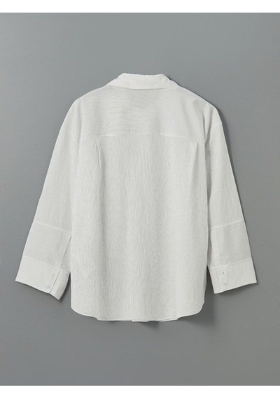 Lcw Modest Ekru Çizgili Oversize Kadın Gömlek Tunik