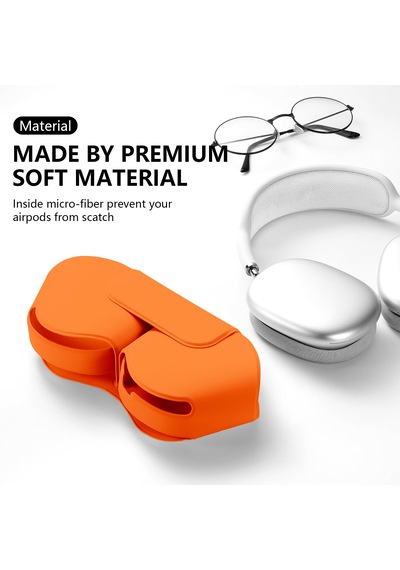 Apple Uyumlu AirPods Max İle Uyumlu Koruyucu Kılıf, Pu Deri, Mıknatıslı Kapama, Sleep Mode Destekli, Çizilmez Turuncu