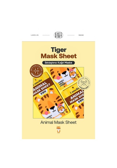 Lamelin Kaplan Desenli Eğlenceli, Sıkılaştırıcı Kağıt Maske Lamelin Animal Tiger Mask
