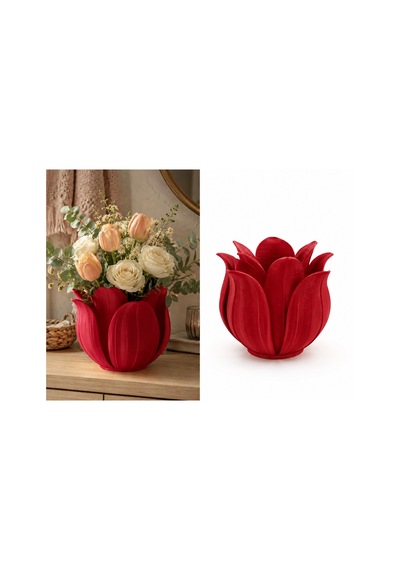 3d Baskı Lotus Yapraklı Vazo - Dekoratif Çiçeklik-kırmızı Çok Renkli