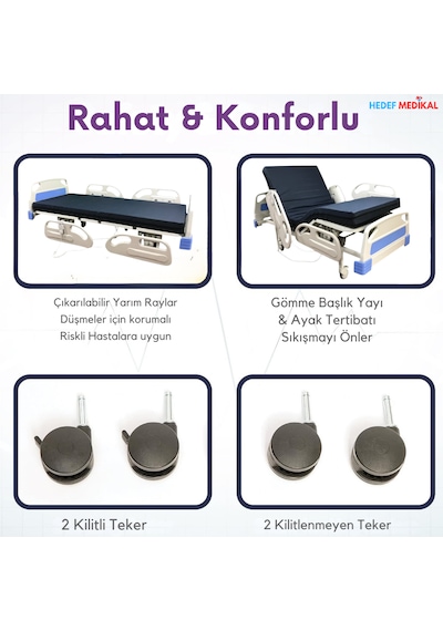 2 Motorlu Full Abs Amortisörlü Elektrikli Kumandalı Hasta Karyolası