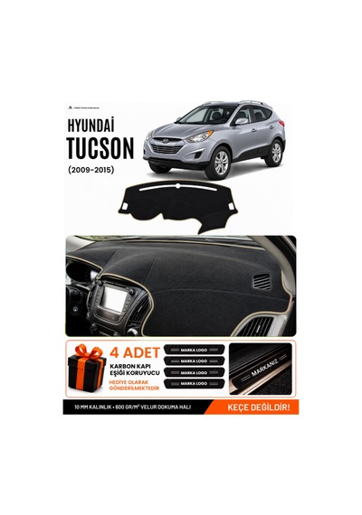 Hyundai Tucson 2009-2015 Uyumlu Torpido Koruma, Torpido Örtüsü, Torpido Kılıfı - Siyah-bej - Hu034