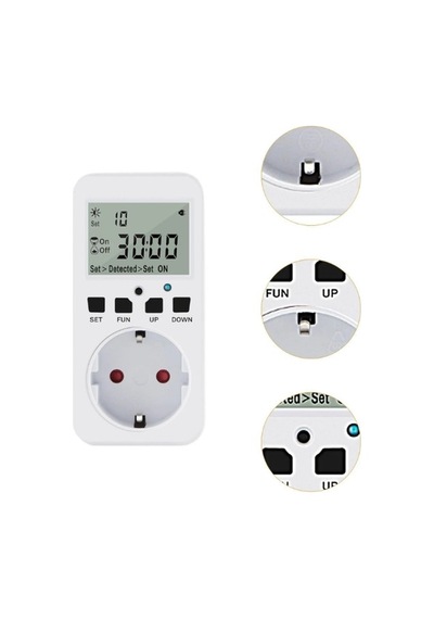 Wellhise Tm08 Hassasiyet Ayarlı Fotoselli Priz - Geri Sayımlı Işık Sensörü 16a/3680w 1