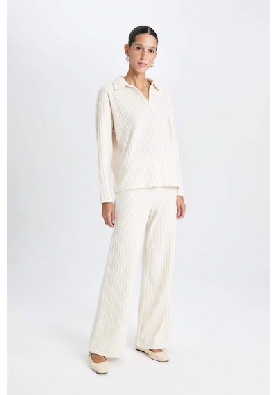 Defacto Wide Leg Eşofman Altı Normal Bel Fitilli Kaşkorse Kumaş Basıc B2405AX24AU Bej