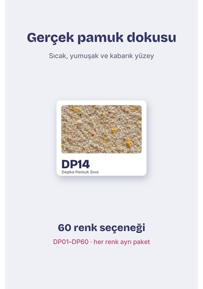 Depka Pamuk Sıva Dp14 2 Kg 7-8 M² İpek Sıva Alternatifi Isı Ve Ses Yalıtımlı Dekoratif Sıva