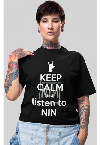 Nin Rock Metal Müzik Grubu Baskılı Unisex Oversize Tişört Siyah