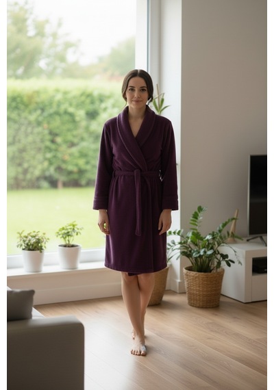 Mislina Home Lumor Şal Yaka Wellsoft Peluş Yumuşak Sabahlık Mor Mor