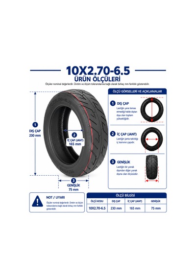 Wanda 10x2.70-6.5 255x70 Tubeless Elektrikli Scooter Dış Lastik