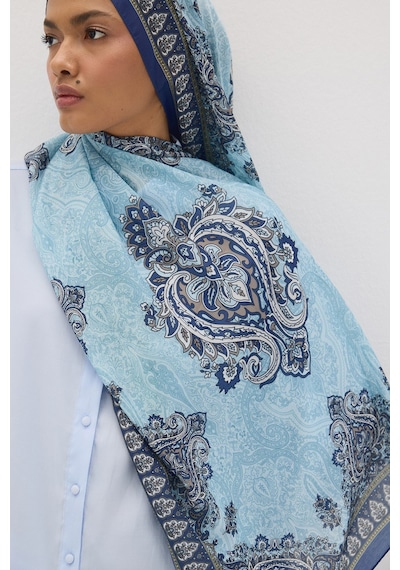 Mirsoy Scarf Elisa Pamuk Etnik Desen Şal Mavi