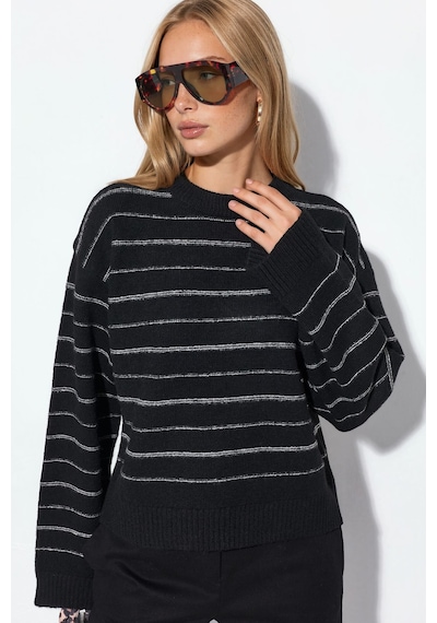 Hiccup Vıorna Çizgili Bisiklet Yaka Sweatshirt Siyah