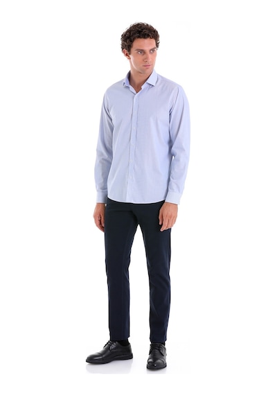 Hatemoğlu Mavi Comfort Fit Çizgili 100% Pamuk Slim Yaka Uzun Kollu Casual Mavi