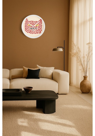 Sevimli Kedi Temalı Modern Duvar Saati - 25cm - Önü Camlı Beyaz Kasa - Sessiz Mekanizma-jh0011 Beyaz
