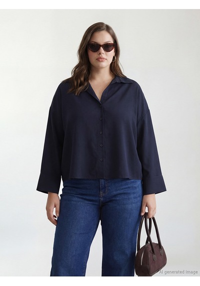 Lcw Vision Lacivert Oversize Kadın Gömlek