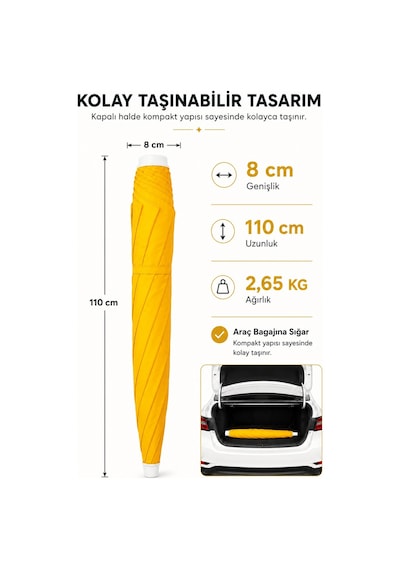 Sarı Plaj Şemsiyesi 200 Cm Çap /10 Telli, Polyester Kumaş Sarı