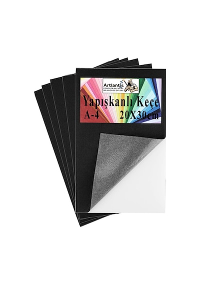 Yapışkanlı Keçe A4 20x30 Cm 5 Li 1 Paket 2.0 Mm Kendinden Yapışkanlı Renkli Hobi Keçesi Elişi Keçe Kumaşı Anasınıfı Kreş Siyah