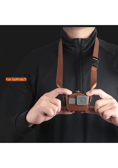 Gopro Hero 5 6 Askılı Deri Kılıf Kahverengi