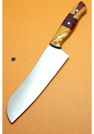 Hoşcanlar Japon Santoku Şef Bıçağı 4116 Çelik Hibrit Zeytin Epoksi Gövde Çok Renkli