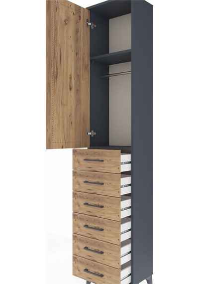 Arges Dolap 2 Raflı 6 Çekmeceli Tek Askılı 44x30x221 Antrasit-çam Antrasit