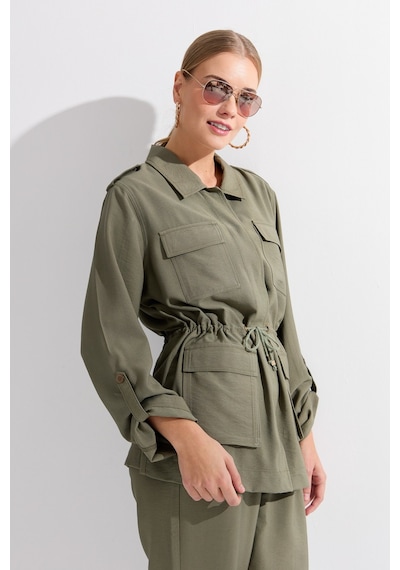 Kadın Safari Model Keten Ceket Haki Haki