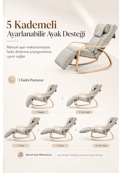 Lazy Sallanan Masaj Koltuğu Isıtmalı, Ayak Uzatmalı Ve Yoğurmalı Masaj Tv Koltuğu Haki