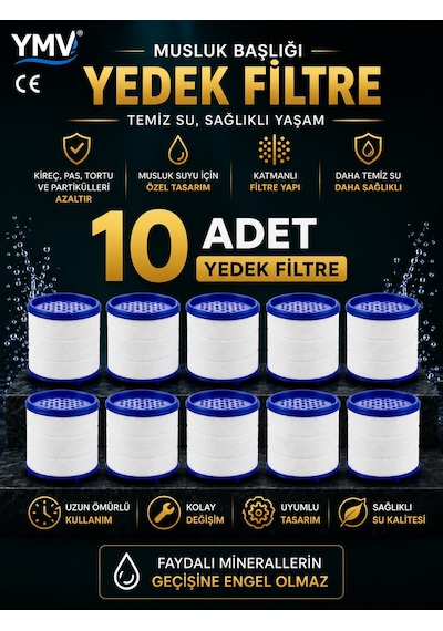 Ymv 10 Adet Musluk Başlığı Yedek Filtresi Kireç Pas Tortu İçin Batarya Su Filtresi Beyaz