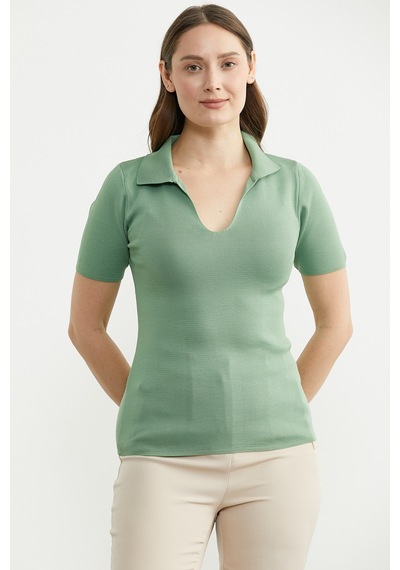 Polo Yaka Basic Triko Tişört - Mint