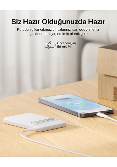 Belkin Bpd011hqwh Boostcharge Slim 5.000mah Qi2 15w Manyetik Kablosuz Powerbank - Beyaz Siyah