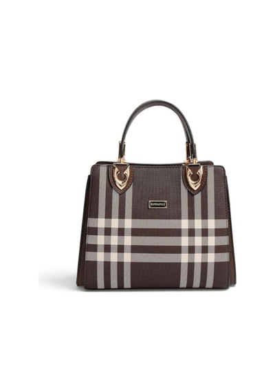 Silver & Polo Silver Polo Kahve - Kahve Çizgili Ekose Kadın El Çantası Sp1133 Kahverengi