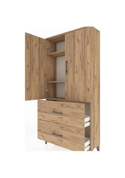 Arges Dolap 3 Raflı 2 Çekmeceli 2 Kapaklı 88x30x182 Çam-çam Atlas Çam